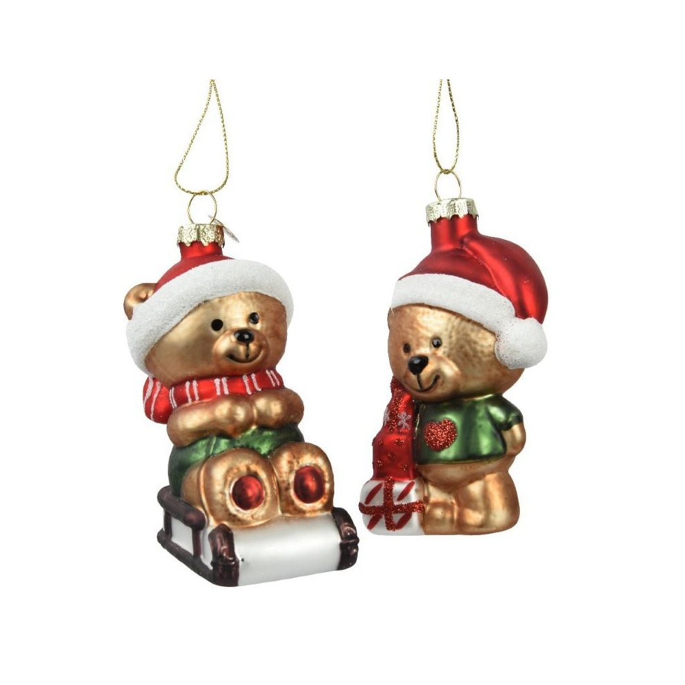 ORSETTO VETRO DA ALBERO H.9.7CM. 2 ASSORTITI